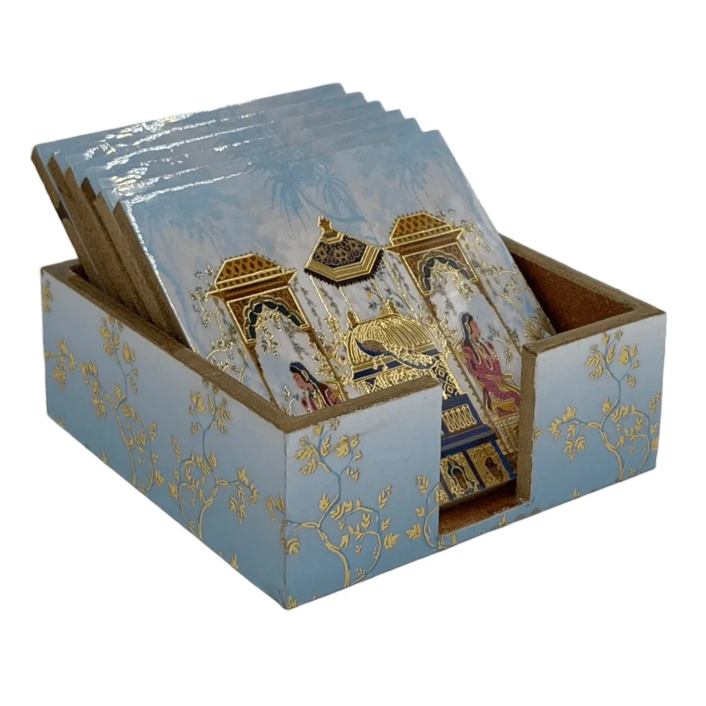 Handmade Wooden Coaster Set, Premium 4x4 Inch Tea Coaster Set with Holder for Cups & Mugs