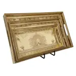 Decorative Wooden Tray Set of 3 with Traditional Motifs, Handcrafted Rectangular Wooden Serving Trays for Tea & Snacks - Image 2