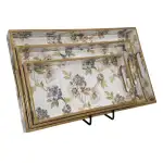 Decorative Wooden Tray Set of 3 with Traditional Motifs, Handcrafted Rectangular Wooden Serving Trays for Tea & Snacks - Image 5