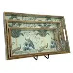 Decorative Wooden Tray Set of 3 with Traditional Motifs, Handcrafted Rectangular Wooden Serving Trays for Tea & Snacks - Image 6