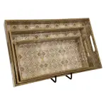 Decorative Wooden Tray Set of 3 with Traditional Motifs, Handcrafted Rectangular Wooden Serving Trays for Tea & Snacks - Image 7