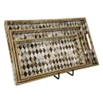 Decorative Wooden Tray Set of 3 with Traditional Motifs, Handcrafted Rectangular Wooden Serving Trays for Tea & Snacks - Image 9