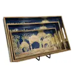 Decorative Wooden Tray Set of 3 with Traditional Motifs, Handcrafted Rectangular Wooden Serving Trays for Tea & Snacks - Image 10