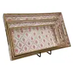 Decorative Wooden Tray Set of 3 with Traditional Motifs, Handcrafted Rectangular Wooden Serving Trays for Tea & Snacks - Image 13
