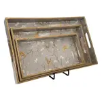 Decorative Wooden Tray Set of 3 with Traditional Motifs, Handcrafted Rectangular Wooden Serving Trays for Tea & Snacks - Image 14