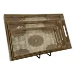 Decorative Wooden Tray Set of 3 with Traditional Motifs, Handcrafted Rectangular Wooden Serving Trays for Tea & Snacks - Image 16