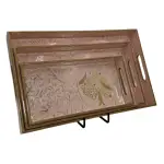 Decorative Wooden Tray Set of 3 with Traditional Motifs, Handcrafted Rectangular Wooden Serving Trays for Tea & Snacks - Image 17