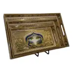 Decorative Wooden Tray Set of 3 with Traditional Motifs, Handcrafted Rectangular Wooden Serving Trays for Tea & Snacks - Image 20