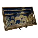 Decorative Wooden Tray Set of 3 with Traditional Motifs, Handcrafted Rectangular Wooden Serving Trays for Tea & Snacks - Image 21