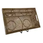 Decorative Wooden Tray Set of 3 with Traditional Motifs, Handcrafted Rectangular Wooden Serving Trays for Tea & Snacks - Image 22