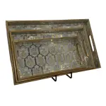 Decorative Wooden Tray Set of 3 with Traditional Motifs, Handcrafted Rectangular Wooden Serving Trays for Tea & Snacks - Image 24