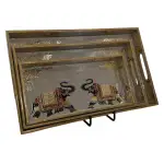 Decorative Wooden Tray Set of 3 with Traditional Motifs, Handcrafted Rectangular Wooden Serving Trays for Tea & Snacks - Image 26