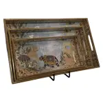 Decorative Wooden Tray Set of 3 with Traditional Motifs, Handcrafted Rectangular Wooden Serving Trays for Tea & Snacks - Image 27