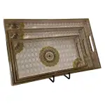 Decorative Wooden Tray Set of 3 with Traditional Motifs, Handcrafted Rectangular Wooden Serving Trays for Tea & Snacks - Image 28