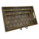 Decorative Wooden Tray Set of 3 with Traditional Motifs, Handcrafted Rectangular Wooden Serving Trays for Tea & Snacks - Image 30