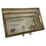 Decorative Wooden Tray Set of 3 with Traditional Motifs, Handcrafted Rectangular Wooden Serving Trays for Tea & Snacks - Image 31