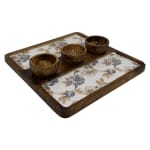 Decorative Wooden Snack Platter with Three Bowls, Handcrafted 12x12" Square Wooden Serving Tray for Dips & Nuts - Image 2
