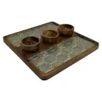 Decorative Wooden Snack Platter with Three Bowls, Handcrafted 12x12" Square Wooden Serving Tray for Dips & Nuts - Image 3