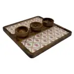 Decorative Wooden Snack Platter with Three Bowls, Handcrafted 12x12" Square Wooden Serving Tray for Dips & Nuts - Image 4