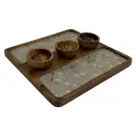 Decorative Wooden Snack Platter with Three Bowls, Handcrafted 12x12" Square Wooden Serving Tray for Dips & Nuts - Image 6