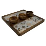 Decorative Wooden Snack Platter with Three Bowls, Handcrafted 12x12" Square Wooden Serving Tray for Dips & Nuts - Image 7