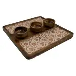 Decorative Wooden Snack Platter with Three Bowls, Handcrafted 12x12" Square Wooden Serving Tray for Dips & Nuts - Image 8