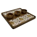 Decorative Wooden Snack Platter with Three Bowls, Handcrafted 12x12" Square Wooden Serving Tray for Dips & Nuts - Image 9