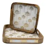 Premium 2-Piece Wooden Serving Tray Set with Handles | Handmade Square Decorative Wooden Tray Set - Image 2