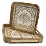 Premium 2-Piece Wooden Serving Tray Set with Handles | Handmade Square Decorative Wooden Tray Set - Image 10