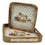 Premium 2-Piece Wooden Serving Tray Set with Handles | Handmade Square Decorative Wooden Tray Set - Image 11