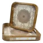 Premium 2-Piece Wooden Serving Tray Set with Handles | Handmade Square Decorative Wooden Tray Set - Image 12