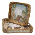 Premium 2-Piece Wooden Serving Tray Set with Handles | Handmade Square Decorative Wooden Tray Set - Image 15
