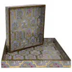 Heritage Style Wooden Serving Tray Set of 2 | Handcrafted Square Wooden Tray Set with Royal Traditional Motifs for Home & Entertaining - Image 5