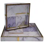 Heritage Style Wooden Serving Tray Set of 2 | Handcrafted Square Wooden Tray Set with Royal Traditional Motifs for Home & Entertaining - Image 9
