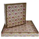 Heritage Style Wooden Serving Tray Set of 2 | Handcrafted Square Wooden Tray Set with Royal Traditional Motifs for Home & Entertaining - Image 14