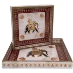 Heritage Style Wooden Serving Tray Set of 2 | Handcrafted Square Wooden Tray Set with Royal Traditional Motifs for Home & Entertaining - Image 17