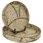Handmade Decorative Round Serving Platter Set of 2 | Handcrafted Wooden Serving Tray Set with Floral Artwork & Gold Frame - Image 4