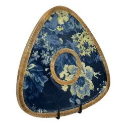 Artisanal Triangular Wooden Platter with Center Dip Bowl | 12 Inch Decorative Wooden Serving Tray for Chips, Dips & Snacks