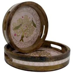Premium 2 Piece Round Wooden Serving Tray Set with Handles | Handcrafted 15mm Mango Wood Round Serving Tray (10" & 12")