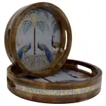 Premium 2 Piece Round Wooden Serving Tray Set with Handles | Handcrafted 15mm Mango Wood Round Serving Tray (10" & 12") - Image 2