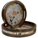 Premium 2 Piece Round Wooden Serving Tray Set with Handles | Handcrafted 15mm Mango Wood Round Serving Tray (10" & 12") - Image 3