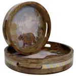 Premium 2 Piece Round Wooden Serving Tray Set with Handles | Handcrafted 15mm Mango Wood Round Serving Tray (10" & 12") - Image 7