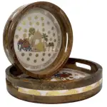 Premium 2 Piece Round Wooden Serving Tray Set with Handles | Handcrafted 15mm Mango Wood Round Serving Tray (10" & 12") - Image 8