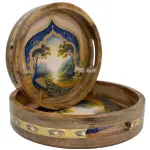 Premium 2 Piece Round Wooden Serving Tray Set with Handles | Handcrafted 15mm Mango Wood Round Serving Tray (10" & 12") - Image 9
