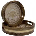 Premium 2 Piece Round Wooden Serving Tray Set with Handles | Handcrafted 15mm Mango Wood Round Serving Tray (10" & 12") - Image 10