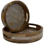 Premium 2 Piece Round Wooden Serving Tray Set with Handles | Handcrafted 15mm Mango Wood Round Serving Tray (10" & 12") - Image 11
