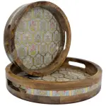 Premium 2 Piece Round Wooden Serving Tray Set with Handles | Handcrafted 15mm Mango Wood Round Serving Tray (10" & 12") - Image 14