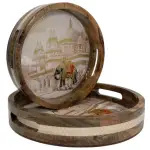 Premium 2 Piece Round Wooden Serving Tray Set with Handles | Handcrafted 15mm Mango Wood Round Serving Tray (10" & 12") - Image 15