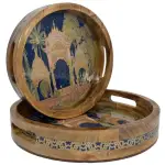 Premium 2 Piece Round Wooden Serving Tray Set with Handles | Handcrafted 15mm Mango Wood Round Serving Tray (10" & 12") - Image 16