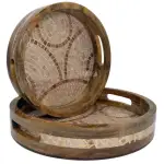 Premium 2 Piece Round Wooden Serving Tray Set with Handles | Handcrafted 15mm Mango Wood Round Serving Tray (10" & 12") - Image 17
